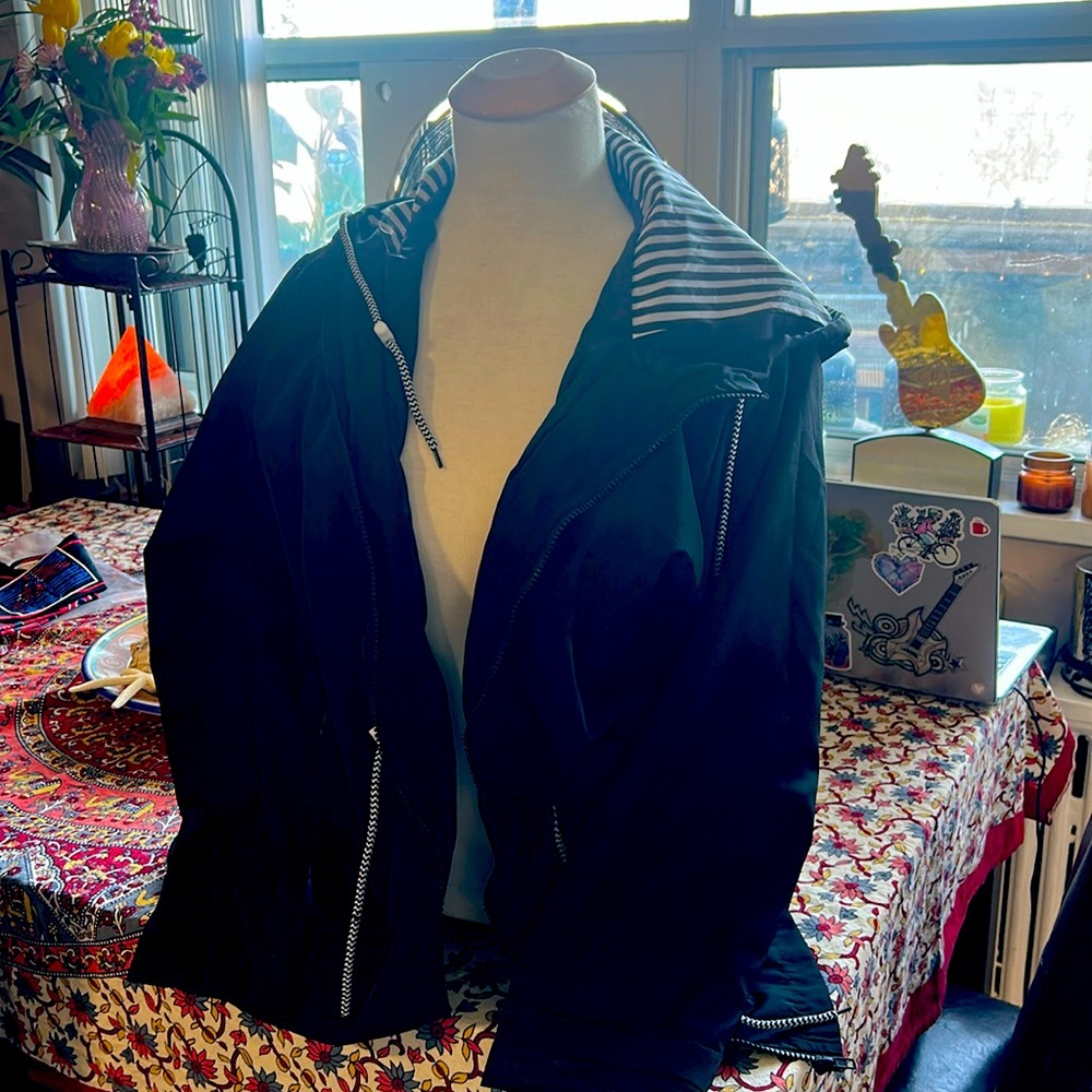 Zip up hooded rain jacket